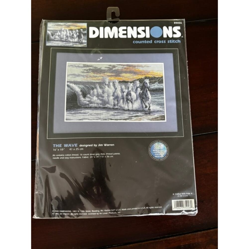Vintage Dimensions The Wave Cross Stitch Kit Horses Ocean Jim Warren Sealed